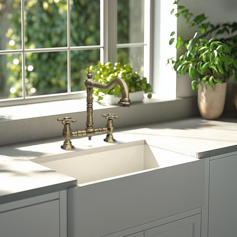 PB Nostalgische Brücken-Küchenarmatur Bronze Winkelauslauf mit Sterngriffen PBN.BRO.H.ST