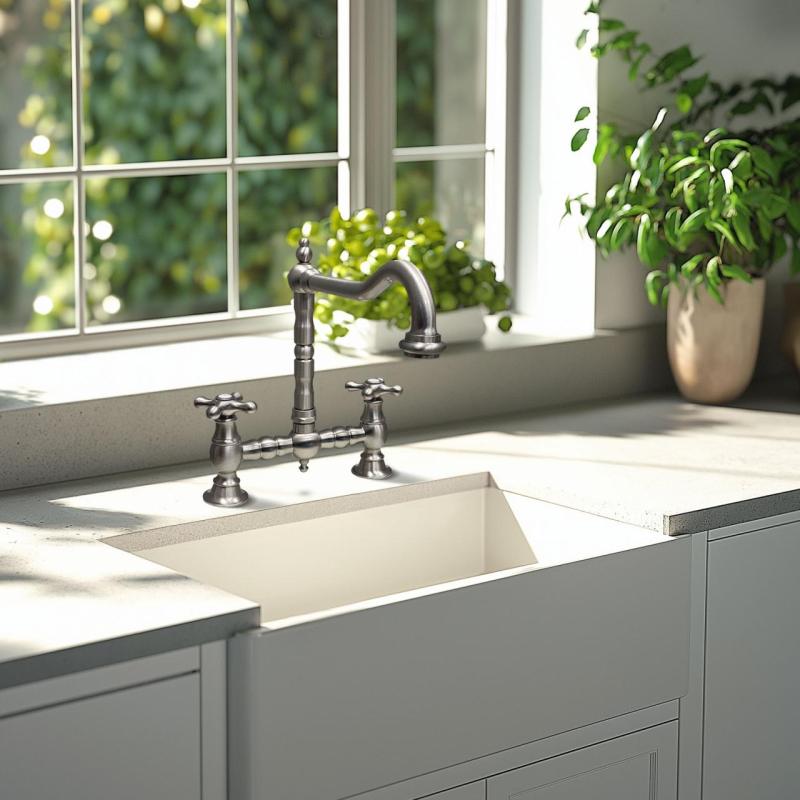 PB Nostalgic Brücken-Küchenarmatur Winkelauslauf aus Edelstahl mit Sterngriffen PBN.RVS.H.ST