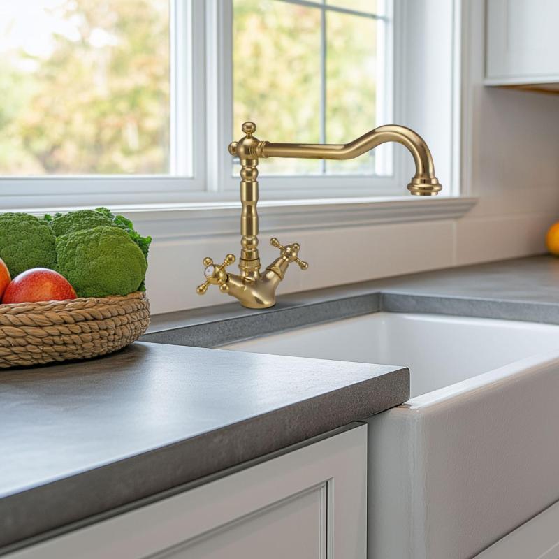 PB Nostalgische klassische Gold-Küchenarmatur V1910 mit schwenkbarem Auslauf 1150424170