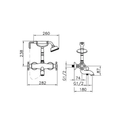 Huber Victorian Thermostatische Wannenbatterie mit Brausegarnitur, Edelstahl VTT330102A