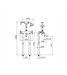 Huber Victorian Freistehende thermostatische Wannenbatterie mit Brausegarnitur Edelstahl VTT390102A