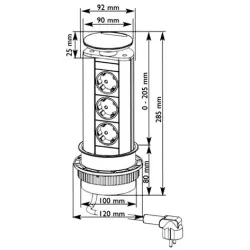 EVOline Port 3 versenkbare Steckdose Erdung Typ F, schwarzer Deckel