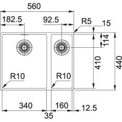 Franke Sirius 2 S2D 160 anderthalb 1,5 Kunststoff weiße Küchenspüle 53,5x41cm Unterbau 125.0252.219