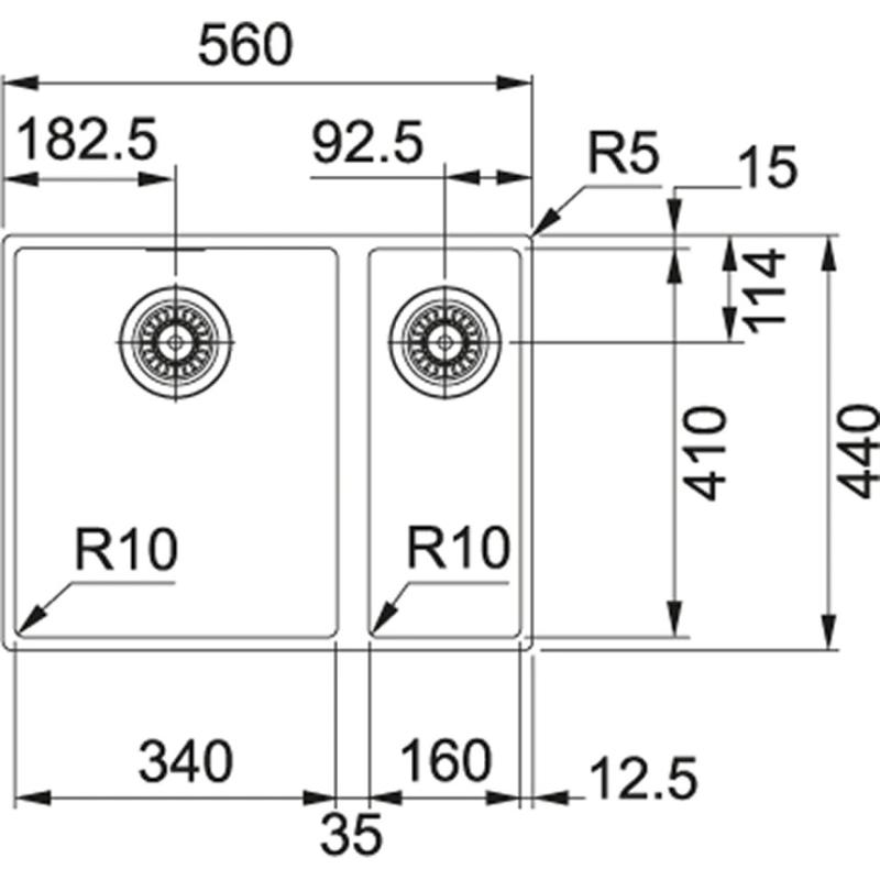 Franke Sirius 2 S2D 160 anderthalb 1,5 Kunststoff weißes Spülbecken 53,5x41cm Unterbau 125.0252.219