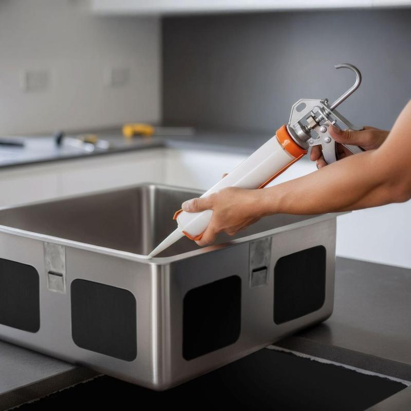 Säurefreier Silikonkleber für die Unterbau-Montage von Edelstahlspülen