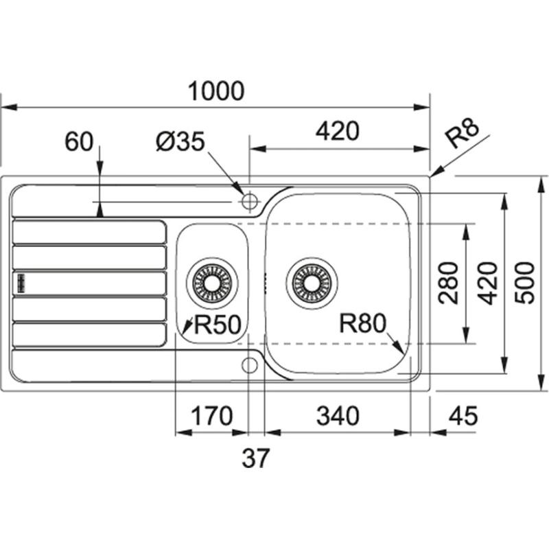 Franke Spark SKX 651 anderthalb Edelstahl Küchenspüle Oberflächen-Einbau mit Abtropffläche reversibel 101.0464.044