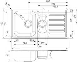 Reginox Centurio 10 kleine Edelstahl Küchenspüle mit Abtropffläche Oberflächen-Einbau B18C3RLU06GDS