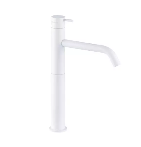 Waterevolution Flow Waschtischarmatur, hoher Auslauf, inkl. Klickstecker, Weiß matt T115BR