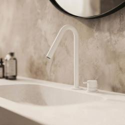 Waterevolution Flow 2-Loch-Waschtischarmatur mattweiß mit kleinem V 120 mm Auslauf T1121VBR