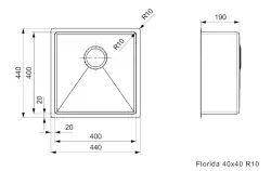 Reginox Florida Edelstahl Küchenspüle Unterbau, flächenbündig und Oberflächen-Einbau 40x40 L6412 R26274