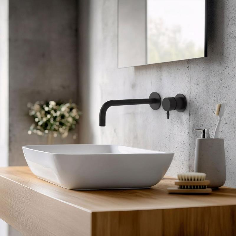 Waterevolution Flow Einbau-Waschtischarmatur matt schwarz mit Auslauf 21 cm T116BPR-21