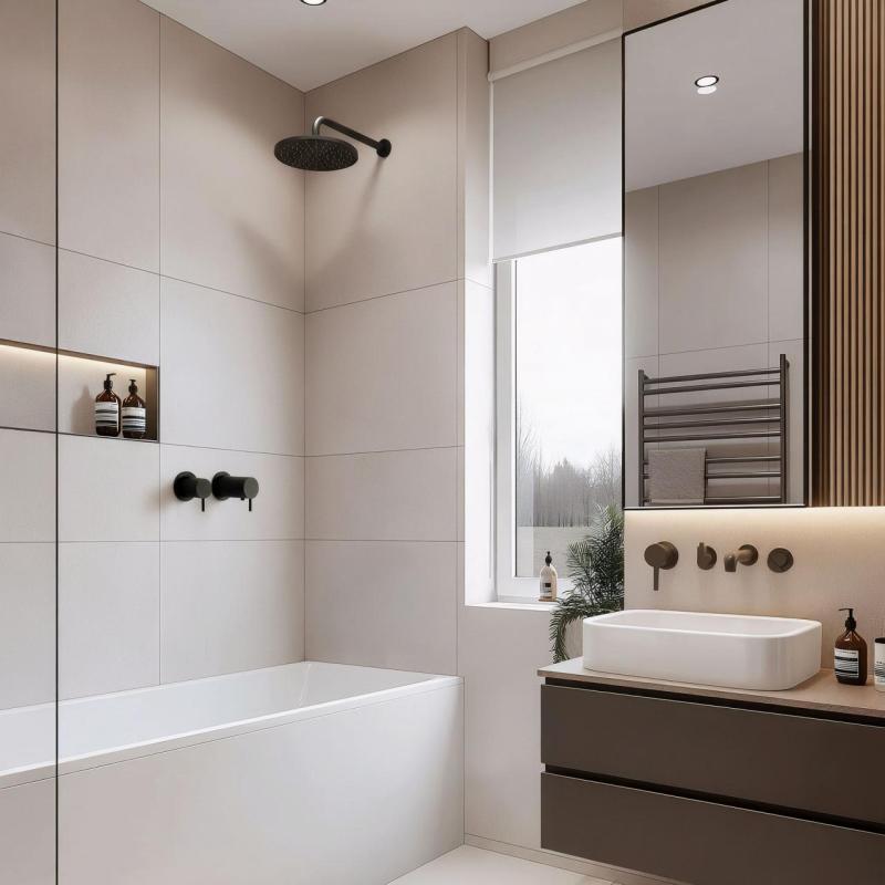 Waterevolution Flow Einbau-Duschthermostat mit runder Rosette, mattschwarz 1208778082 T142TBPR