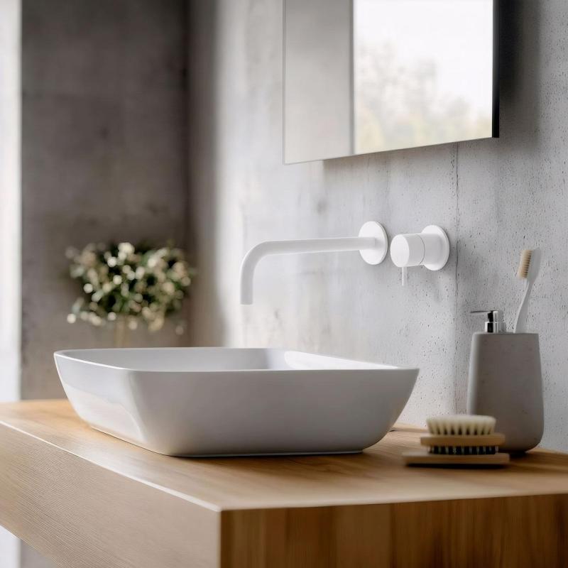 Waterevolution Flow Einbau-Waschtischarmatur mattweiß mit Auslauf 21 cm T116BBR-21