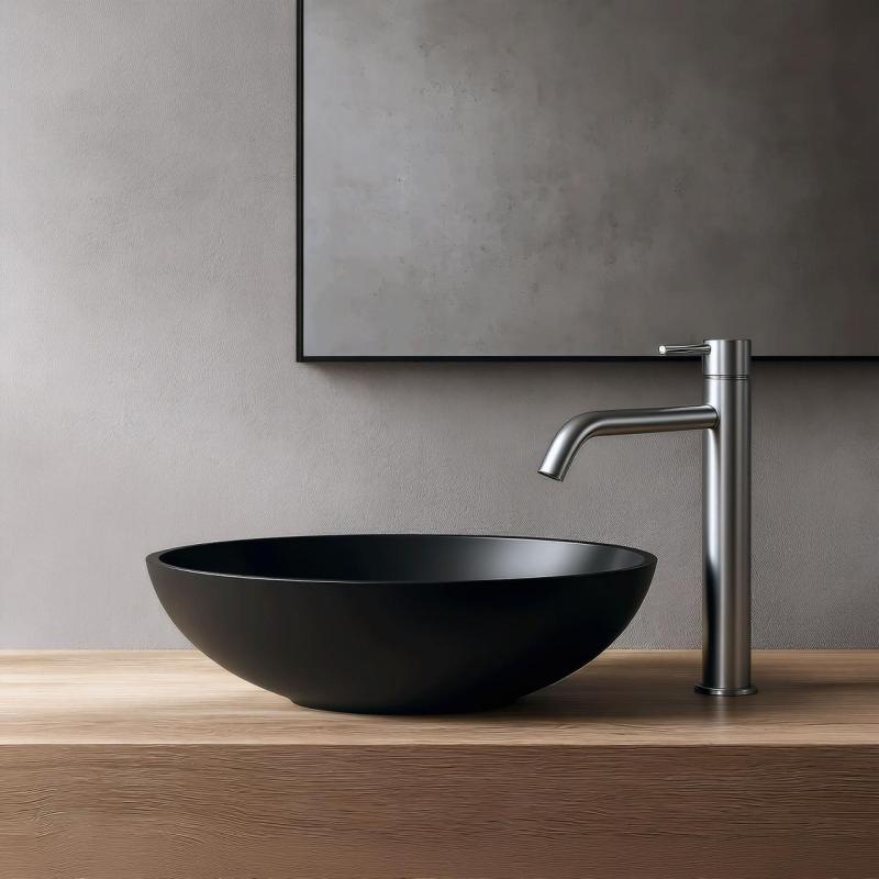 Waterevolution Flow Waschtischarmatur hoher Auslauf, inkl. Klickstecker, komplett Edelstahl T115IE