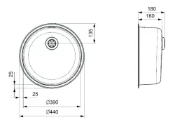 Reginox R18390 runde Edelstahlspüle Oberflächen-Einbau mit modernisiertem Stopfen T2903RLU06GDS R26168