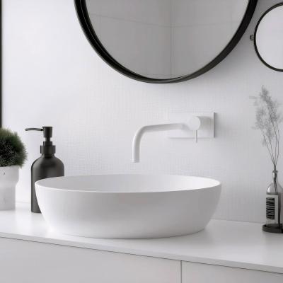 Waterevolution Flow Unterputz-Waschtischbatterie mit Abdeckplatte, Mattweiß, Auslauf 15cm T1161BBR-15