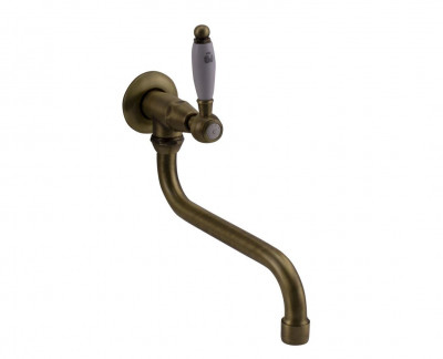 PB Classic Wand-Kaltwasserarmatur mit weißem Griff und langem Auslauf, Bronze 1208853602