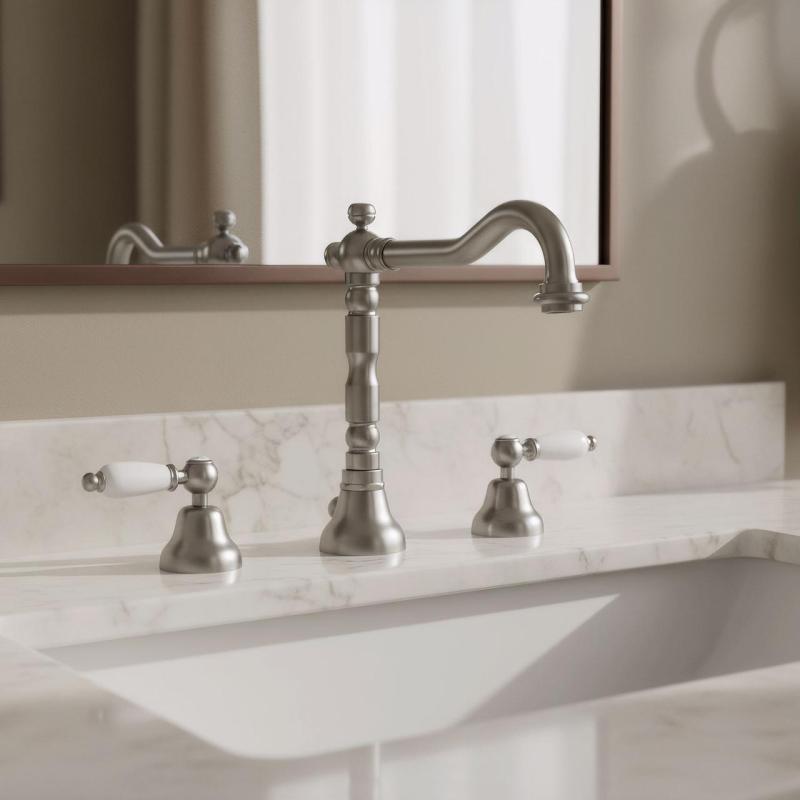 PB classic Wasserhahn 3-Loch-Waschtischarmatur, weiße Hebel, Edelstahl 1208854282