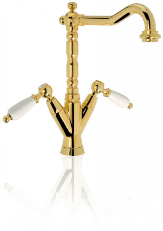 PB classic tap Waschtischarmatur, weiße Hebel, Auslauf 18,5 cm, Bronze 1208854302