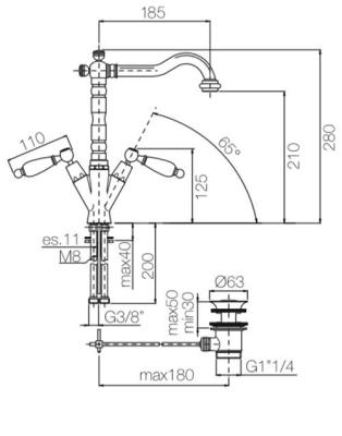 PB classic Mischbatterie für Waschbecken, weißer Hebel, Auslauf 18,5 cm, Edelstahl 1208854312