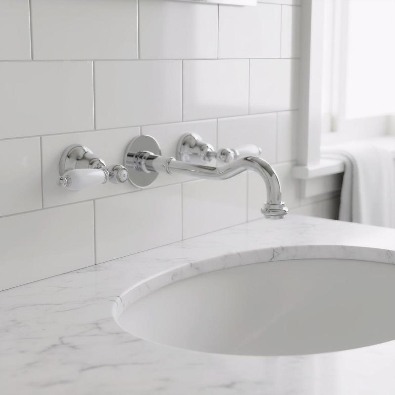 PB klassische Einbau-Wandarmatur mit weißen Griffen, 20 cm Auslauf, Chrom 1208854352