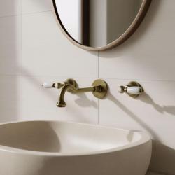 PB klassische Einbau-Wandarmatur mit weißen Griffen, 25 cm Auslauf, Bronze 1208854392