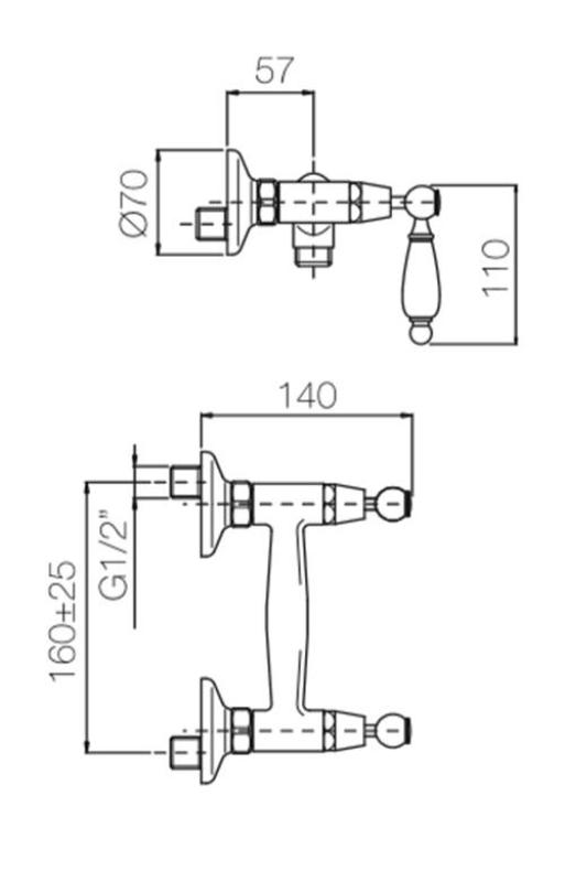 PB Classic Mixer Aufputz-Duschbatterie mit weißen Hebeln Chrom 1208854502