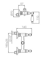 PB Classic Aufputz-Duschbatterie mit weißen Hebeln Anschluss oben Bronze 1208854542