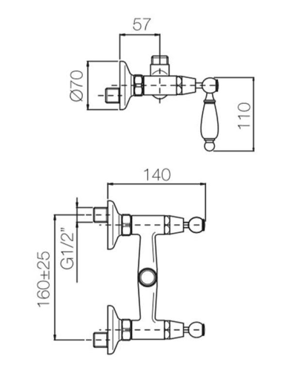 PB Classic Aufputz-Duschbatterie mit weißen Hebeln Anschluss oben Edelstahl 1208854552