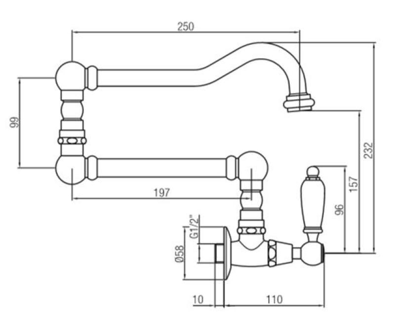 PB Classic Wandeinbau-Kaltwasserarmatur mit weißem Griff und langem schwenkbarem Auslauf Chrom 1208854722