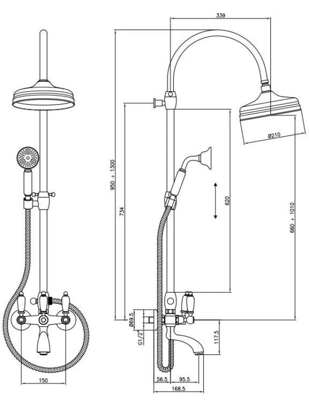 PB klassisches Bad-Duschset Aufputz mit Regendusche Chrom 1208854812