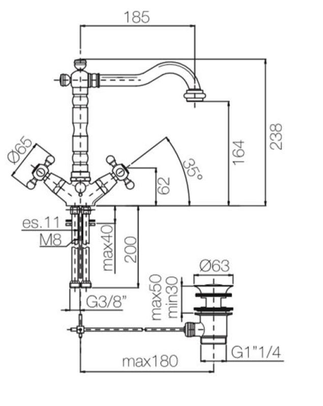 PB classic Waschtischarmatur mit Sterngriffen, Auslauf 18,5 cm, Bronze 1208854962
