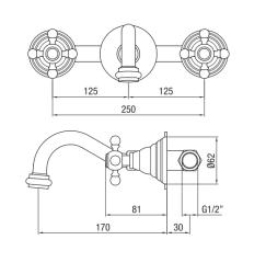 PB klassische Einbau-Wandarmatur mit Sternknöpfen 16 cm Auslauf Edelstahl 1208855062