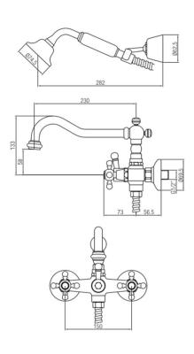 PB Classic Aufputz-Wannenbatterie mit Sterngriffen inklusive Handbrause, Edelstahl 1208855262