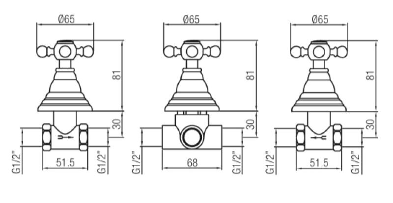 PB Classic 2-Wege-Unterputz-Duschgarnitur mit Umsteller mit Sterngriffen Bronze 1208855372