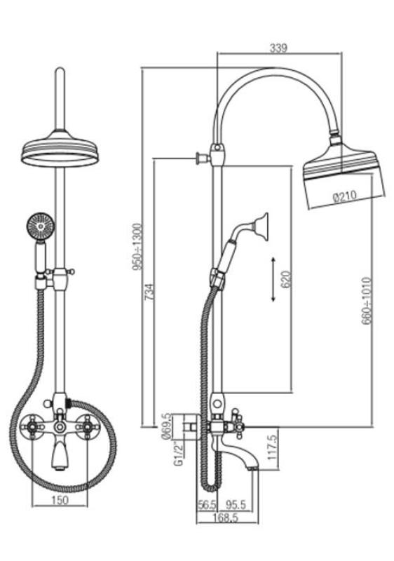 PB Classic Bad/Dusche-Set Aufputz mit Regendusche Sterngriffen Chrom 1208855862