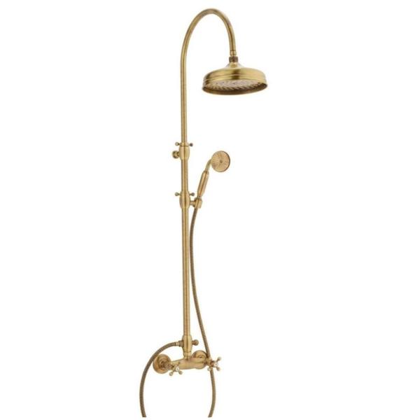 PB Classic Duschset Aufputz mit Regendusche Teleskop-Duschsäule Sterngriffe Bronze 1208855902