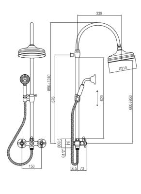 PB Classic Duschset Aufputz Sterngriffe mit Regendusche Teleskop-Duschsäule Bronze 1208855932