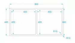 Caressi Doppel Küchenspüle CAPP4040R10 B40+B40xL40xT18.5cm nahtloser Stecker 1208920659