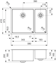 Reginox New Jersey Edelstahl 1,5 Küchenspüle  34x37 + 18x37 T09J8LLU08GDS R32817