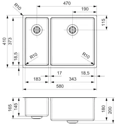 Reginox New Jersey Edelstahl 1,5 Küchenspüle 18x37 + 34x37 T09J5LLU08GDS R32824