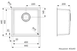 Reginox Houston Edelstahl Küchenspüle 40x40 Unterbau, Aufliegend und Flachmontage L2000 R32848