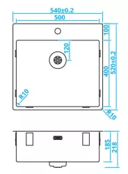 Caressi Edelstahl Küchenspüle mit Hahnloch CAPP50KR10 B54xL52xT18,5cm nahtloser Stecker 1208921189