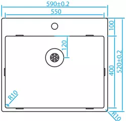 Caressi Edelstahl Küchenspüle mit Hahnloch CAPP55KR10 B59xL52xT18,5cm nahtloser Stecker 1208921190