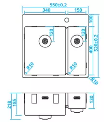 Caressi anderthalb Küchenspüle Edelstahl mit Hahnloch CAPP3415KR10 B55xL52 Unterbau Flachmontage Aufliegend 1208921191