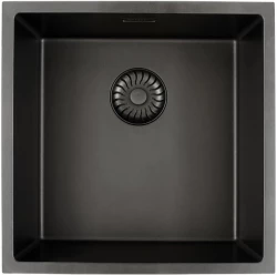 Caressi Black Line schwarze Quarz Küchenspüle 40cm Aufliegend oder Unterbau CAGRPP40BK-TU mit schwarzem Korbstecker 1208921310