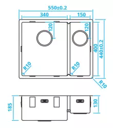 Caressi 1.5 Edelstahl Küchenspüle CA3415R10 B34+B15xL40xT18,5cm Unterbau Aufliegend oder Flachmontage 1208921375