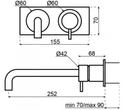 Waterevolution Flow Unterputz-Waschtischarmatur mit Abdeckplatte, gebürstetes Messing, Auslauf 21cm T1161LE-21