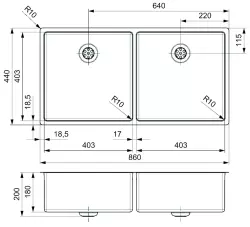 Reginox New York große Doppel Küchenspüle aus Edelstahl 40x40 + 40x40 T09T14LLU08GDS R28254