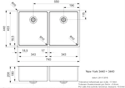 Reginox New York Doppel Küchenspüle aus Edelstahl 34x40 + 34x40 T09T11LLU08GDS R28223